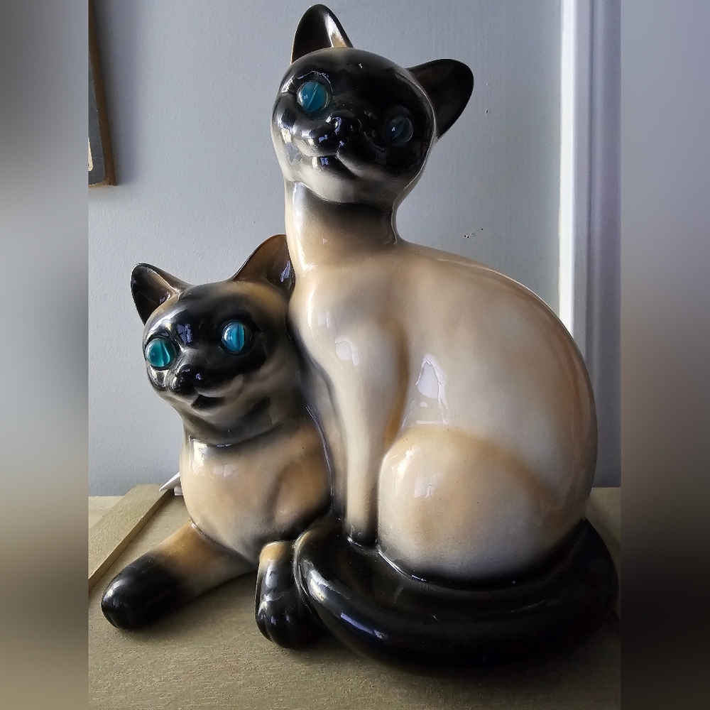 Siamese Cat TV Lamp - 1950s Ceramic